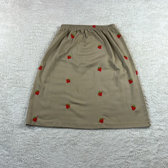 Vintage Unbranded Strawberry Embroidered khaki tan midi skirt, size Large - Picture 2 of 8